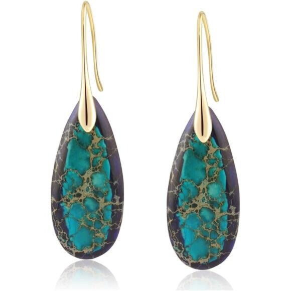 Emperor Stone Teardrop Earrings – Dazzling Natural Stone, Lightweight - Picture 1 of 5